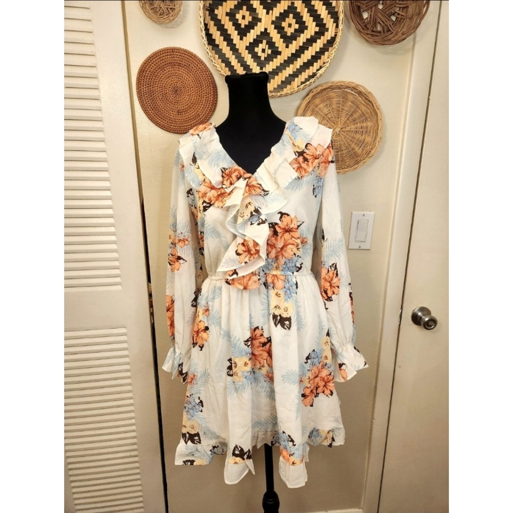 LAST ONE!  Light Blue V Neck Mini Dress With Ruffles